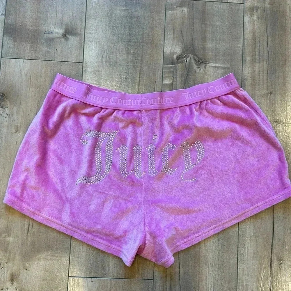 4/$25 Juicy Couture Pink Velour Embellished Lounge Shorts Bling Rhinestones Sz L
